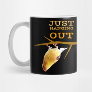 Cute Bird Hanging Upside Down With Text T-shirt Mug